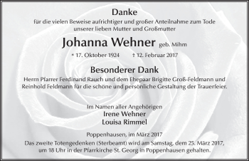 Traueranzeige von Johanna Wehner 