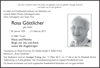 Traueranzeige von Rosa Göttlicher 
