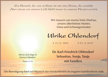 Traueranzeige von Ulrike Ohlendorf 