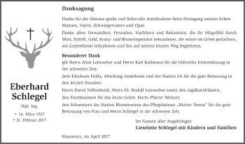 Traueranzeige von Eberhard Schlegel 
