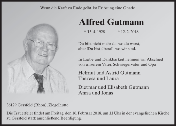 Traueranzeige von Alfred Gutmann 