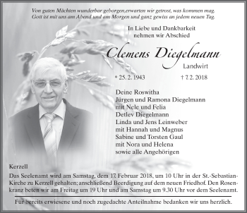 Traueranzeige von Clemens Diegelmann 