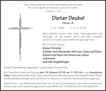 Traueranzeige von Dieter Deubel 