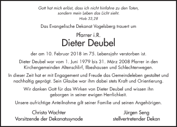 Traueranzeige von Dieter Deubel 