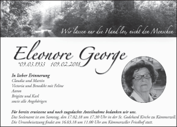 Traueranzeige von Eleonore George 