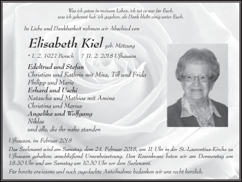 Traueranzeige von Elisabeth Kiel 