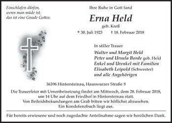 Traueranzeige von Erna Heldt 