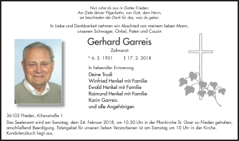 Traueranzeige von Gerhard Garreis 