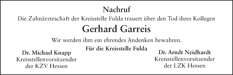  Traueranzeige für Gerhard Garreis vom 23.02.2018 aus 