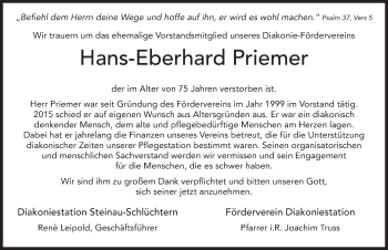 Traueranzeige von Hans-Eberhard Priemer 