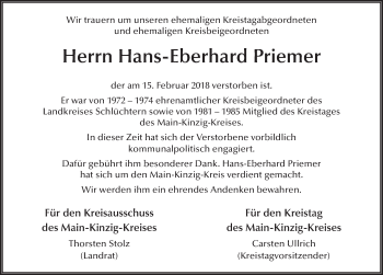 Traueranzeige von Hans-Eberhard Priemer 