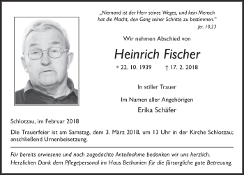 Traueranzeige von Heinrich Fischer 