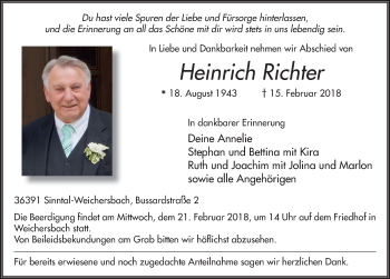 Traueranzeige von Heinrich Richter 