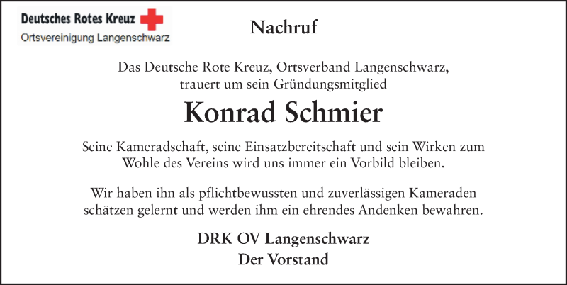  Traueranzeige für Konrad Schmier vom 13.02.2018 aus 