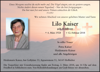 Traueranzeige von Lilo Kaiser 