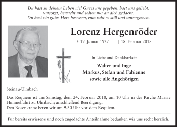 Traueranzeige von Lorenz Hergenröder 