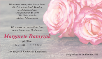 Traueranzeige von Margarete Ratayzak 