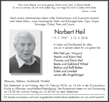 Traueranzeige von Norbert Heil 
