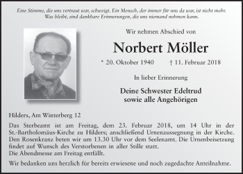 Traueranzeige von Norbert Möller 