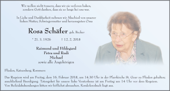 Traueranzeige von Rosa Schäfer 