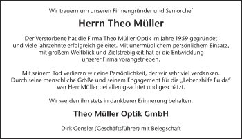 Traueranzeige von Theo Müller 