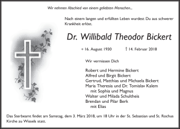 Traueranzeige von Willibald Theodor Bickert 