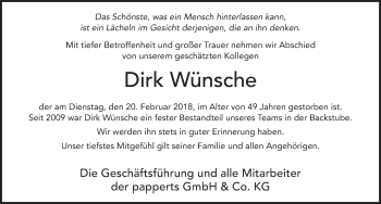 Traueranzeige von Dirk Wünsche 