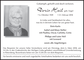 Traueranzeige von Doris Heil 