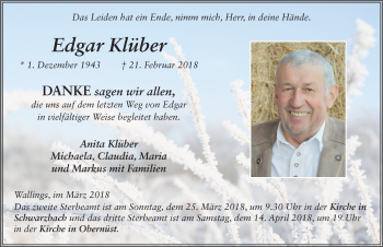 Traueranzeige von Edgar Klüber 
