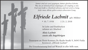 Traueranzeige von Elfriede Lachnit 