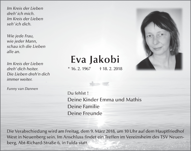 Traueranzeige für Eva Jakobi vom 07.03.2018 aus 