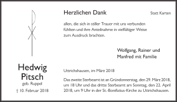Traueranzeige von Hedwig Pitsch 