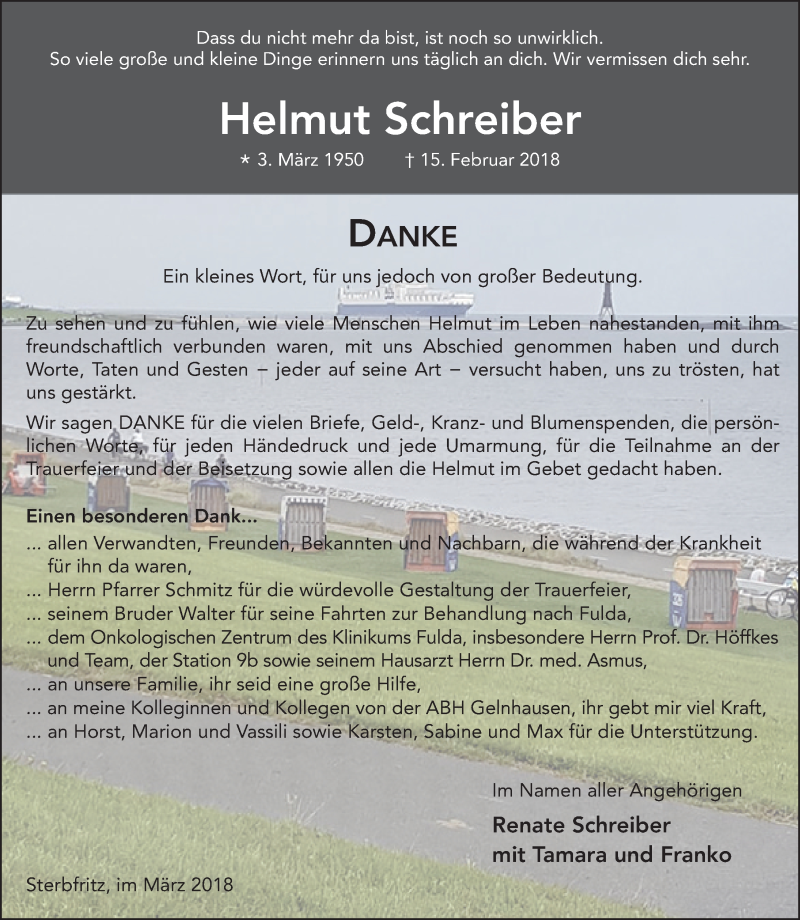  Traueranzeige für Helmut Schreiber vom 17.03.2018 aus 