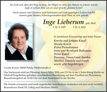 Traueranzeige von Inge Lieberum 