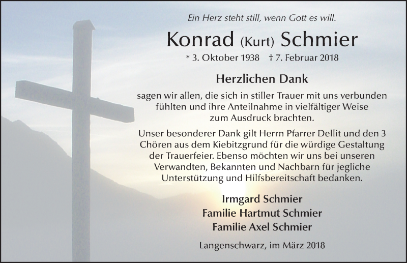  Traueranzeige für Konrad Schmier vom 24.03.2018 aus 