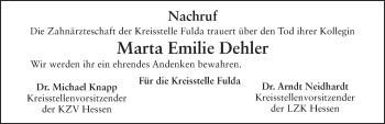 Traueranzeige von Marta Emilie Dehler 