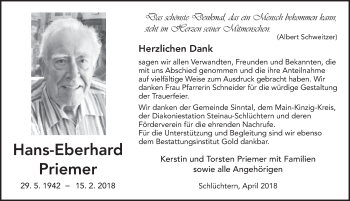 Traueranzeige von Hans-Eberhard Priemer 