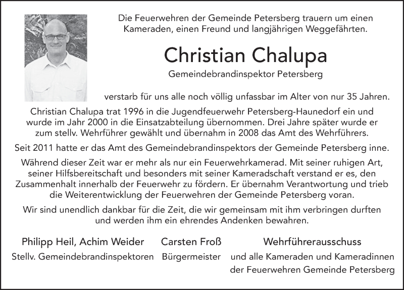  Traueranzeige für Christian Chalupa vom 20.07.2018 aus 
