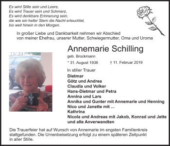 Traueranzeige von Annemarie Schilling von FZ