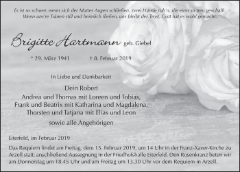 Traueranzeige von Brigitte Hartmann von FZ