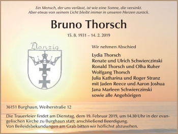 Traueranzeige von Bruno Thorsch von FZ