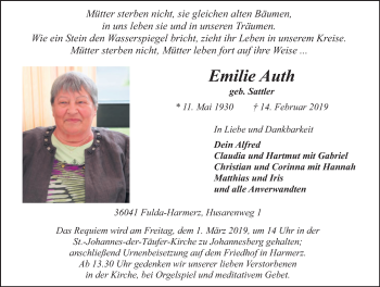 Traueranzeige von Emilie Auth von FZ