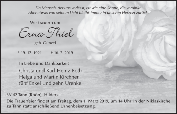 Traueranzeige von Erna Thiel 