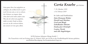 Traueranzeige von Gerta Kraehe von FZ