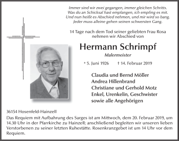 Traueranzeige von Hermann Schrimpf von FZ