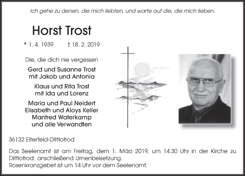  Traueranzeige für Horst Trost vom 25.02.2019 aus 
