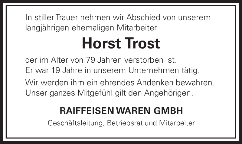  Traueranzeige für Horst Trost vom 28.02.2019 aus 