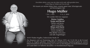 Traueranzeige von Hugo Müller 