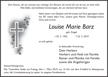 Traueranzeige von Louise Marie Barz 