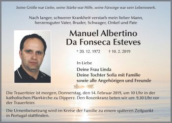 Traueranzeige von Manuel Albertino Da Fonseca Esteves von FZ